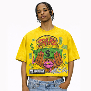 Camiseta Gráfica Amarilla 2026 al por Mayor, Estilo Urbano Oversize con Estampado de Dinero para Hombre y Mujer - Product Image 1