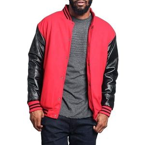 Red Grey Contrast Sleeve <b>Varsity</b> <b>Jacket</b> Fleece Baseball Uniform Snap Closure <b>Bomber</b> Coat Casual <b>Men</b> Fashion <b>Jackets</b> - Product Image 4