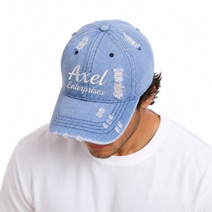 Unisex Distressed Denim Baseball <b>Cap</b> Custom Embroidery Adjustable stripe <b>Vintage</b> Style Adjustable Fit Distressed Style <b>Cap</b> - Product Image 5