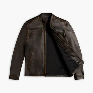 Men's Winter Sheep Skin Motorcycle <b>Jacket</b> <b>Thick</b> Warm Casual Vintage Stand Collar Zipper Closure - Product Image 2