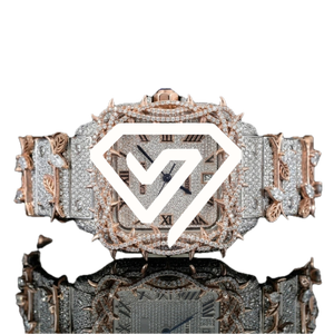 Montre de luxe pour homme avec lunette à clous, moissanite, cadran à chiffres romains, mouvement automatique mécanique, finition or blanc - Product Image 5