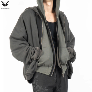 Sweat-shirt à capuche à double fermeture éclair, style streetwear pour homme, coupe ample, en polaire chaude, logo personnalisé, sweat-shirt décontracté d'hiver - Product Image 4
