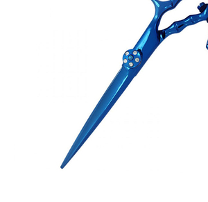 Ciseaux de barbier en acier inoxydable allemand, avec trois trous pour les doigts, anneaux de pouce pivotants, bleus, tranchants, pour droitiers, taille moyenne, en acier - Product Image 4