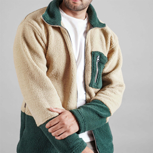 Men's Color Blocking <b>Fleece</b> <b>Jacket</b> Stand Collar Zipper Front <b>Thick</b> Sherpa Lining Casual Winter Wear Regular Length - Product Image 3