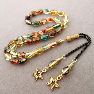 Cuentas de tasbih redondas de ámbar enredadas con imame a juego y borla de cordón tejido, disponibles a precios de mayorista. - Product Image 5
