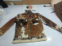 Blouson Bomber en Cuir de Cheval Naturel Fait Main de Qualité Supérieure, Imperméable, Marron et Blanc, en Peau à Poils, Style Décontracté