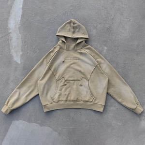Sweat à capuche oversize pour homme avec panneaux à bords bruts, finition vintage délavée et détails minimalisés - Product Image 2