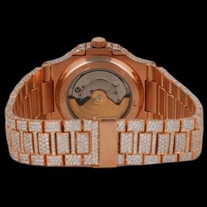 Reloj de Lujo para Hombre con Incrustaciones de Diamantes Moissanite, Reloj de Pulsera de Acero Inoxidable con Esfera Dorada Rosa, Estilo Hip Hop, Reloj Hecho a Mano Personalizado - Product Image 3