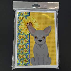 Summer Sunflowers Silver Chihuahua A7 Tarjetas de felicitación Pack 8 Whimsical 5x7 Size Tarjetas de nota en blanco con sobres - Product Image 3