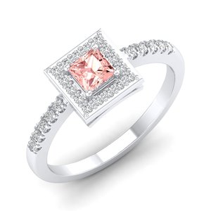 Anillo REYES con Gema de Morganita de Corte Princesa de 0.31 Quilates en Plata de Ley 925, Certificado GRA, Joyería Fina Delicada con Moissanita - Product Image 2