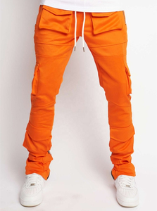 OEM Custom Logo <b>Slim</b> <b>Fit</b> Pocket Cargo Leather Pants Customized Men Zipper Elastic Waist <b>Jogger</b> Stacked Pant's - Product Image 5