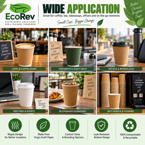 Vasos de Papel Ecológicos EcoRev de Pared Simple con Logotipo de Hoja Verde, Impresión Digital, para Bebidas Calientes, Desechables, 90 mm de Diámetro Superior - Product Image 5