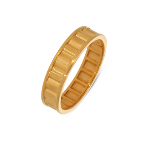 Anillo Clásico de Lujo en Oro de 18K con Patrón de Paneles Rectangulares Repetitivos, Acabado Pulido Liso, Joyería Minimalista de Diseño - Product Image 1
