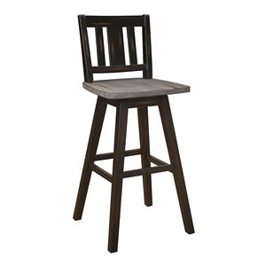 Set di 2 Sedie Girevoli da Pub Grigio Nero Effetto Invecchiato, Altezza Standard, Rotazione a 360 Gradi, in Legno Massello di Gomma, con Schienale a Doghe Verticali, per Bar - Product Image 1