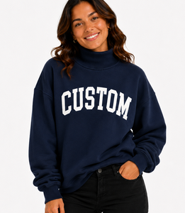 Sudadera Personalizada de Cuello Alto para Mujer, 100% Algodón, Talla Grande, con Logotipo Frontal, Corte Holgado, Estilo Casual - Product Image 1