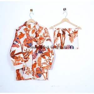 ชุดนอนผ้าฝ้ายพิมพ์ลายทรอปิคอลแบบแฮนด์บล็อกสำหรับผู้หญิง ชุดนอนนุ่มสบายสำหรับฤดูหนาว ของขวัญสุดเพอร์เฟกต์สำหรับผู้หญิง - Product Image 2