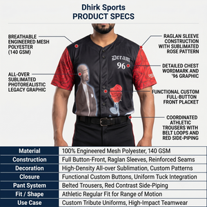 Maillot de baseball personnalisé en mesh respirant pour homme, modèle Dream 96 Tribute, anti-humidité, style streetwear hip-hop urbain - Product Image 5