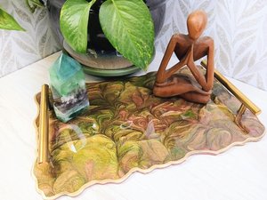 Luxury Abstract Resin Art Serving Tray with Handles Handmade Modern Coffee <b>Table</b> <b>Vanity</b> Tray Statement Home Decor unique tray - Product Image 3