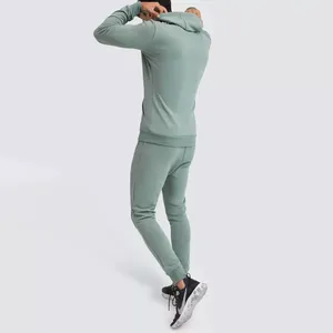 Men's Winter Hooded Casual Tracksuit Set Two-Piece Solid Color Block 100% Cotton Unisex Matching Sweatsuit - Product Image 5