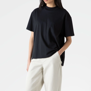 Men's <b>Black</b> Oversized Cotton T-Shirt Solid Color Casual Knitted Summer Style for Women Casual Street Wear - Product Image 1