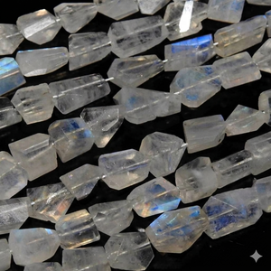 Wholesale Natural Gemstone White Rainbow Moonstone 5-10mm Faceted Tumble Nuggets 10 Inches Strand Flashing <b>Blue</b> Fire Loose <b>Beads</b> - Product Image 1