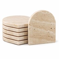 Ensemble de sous-verres en pierre de travertin naturelle – Sous-verres ronds en pierre beige pour la décoration de bar à domicile