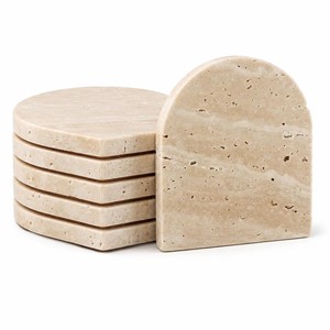 Juego de Posavasos de Piedra Travertino Natural – Posavasos Redondos de Piedra Beige para Decoración de Bar en Casa - Product Image 3