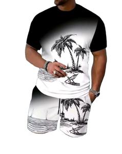 Conjunto de Camiseta y Pantalones Cortos con Estampado de Palmeras Tropicales para Hombre, Cuello Redondo, Secado Rápido, Ropa Casual de Verano, Tejido de Punto con Estampado por Sublimación - Product Image 2