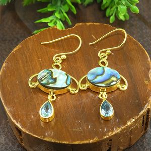 Pendientes Colgantes de Plata de Ley 925 con Concha de Abulón y Topacio Azul, Hechos a Mano, Estilo Boho, Chapados en Oro Rosa y Oro Amarillo - Product Image 4