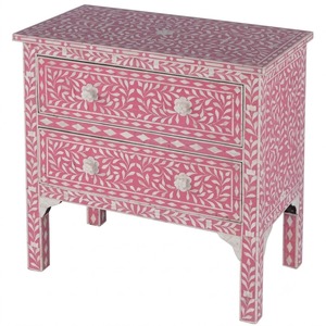 Wholesale <b>Blue</b> Geometric Bone Inlay <b>Bedside</b> <b>Table</b> 1 Drawer 2 Doors Cabinet Handmade Moroccan Style Wooden Nightstand Factory - Product Image 6