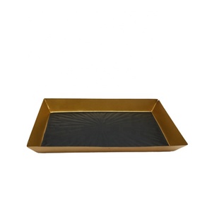 Plateau Rectangle en fer couleur or et noir plateau de service et décoratif pour la cuisine à domicile hôtel restaurant en vrac - Product Image 1