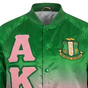 Green Pink Ombre Satin Bomber <b>Jacket</b> Women Embroidered Crest Letter Design Button Front Casual Fashion Varsity Outerwear - Product Image 4