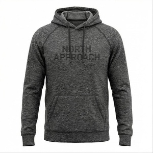 North Approach Men's Hooded Sweatshirt Embossed Logo <b>Raglan</b> Sleeve Regular Fit French Terry Casual Autumn Wear - Product Image 1
