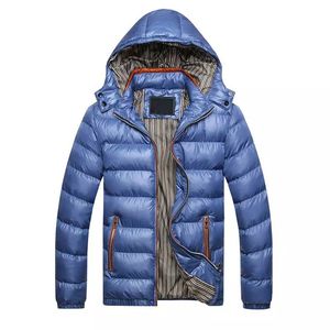 Veste matelassée à capuche pour homme, chaude et épaisse, avec fermeture éclair, décontractée, couleur unie, en rouge, bleu, orange, noir - Product Image 2