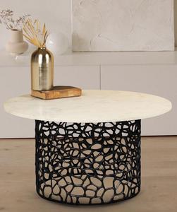 Contemporary Round Marble Top <b>Console</b> Table With <b>Black</b> Metal Pedestal Base Modern Living Room Furniture Handmade Design - Product Image 1