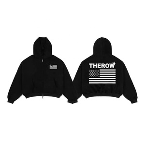 เสื้อฮู้ดซิป Fly Fit International รุ่น Unisex ทรงโอเวอร์ไซส์ สีเทา ผ้าฝ้ายเฟรนช์เทอร์รี่ พิมพ์ลายธงชาติที่ด้านหลัง สวมใส่สบายๆ สำหรับฤดูใบไม้ร่วง - Product Image 4
