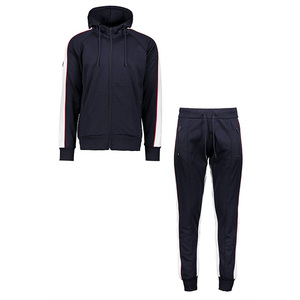 Conjunto Deportivo para Hombre, Color Azul Marino, Sudadera con Capucha y Cremallera Completa, Pantalones a Rayas, Corte Regular, Ropa de Otoño, Transpirable, Poliéster y Algodón - Product Image 1