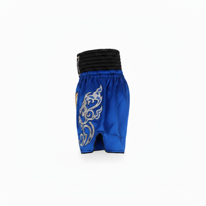 Shorts de Muay Thai bleus avec broderie de tigre, fabriqués à la main pour hommes, vêtements d'arts martiaux mixtes, coupe classique, taille adulte - Product Image 2