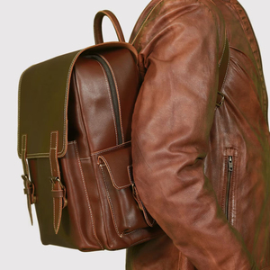 Vintage Genuine Leather <b>Backpack</b> Soft Handle Hasp Closure Unisex Daily Use 20-35L Capacity Cowhide <b>Travel</b> Hiking <b>Bag</b> - Product Image 6