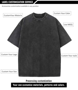 T-shirt décontracté pour homme en jersey délavé à l'acide, 100 % coton, col rond, coupe ample, épaules tombantes, uni, teint, 220 grammes - Product Image 4