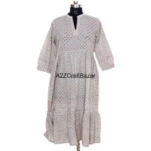 Maxi vestido de algodón estampado a mano de alta calidad para mujeres indias precio al por mayor ceñido al cuerpo sin mangas ropa informal larga - Product Image 1
