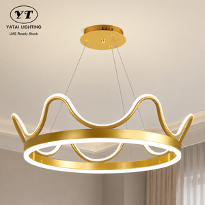 Modern Metal <b>Ring</b> Chandelier Tricolor LED Adjustable Height Gold Finish For Dining Room Living Room Restaurant - Product Image 1