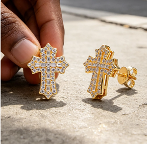 Moissanite Diamond Cross <b>Stud</b> Earrings 925 <b>Sterling</b> <b>Silver</b> Christian Religious Jewelry - Product Image 1