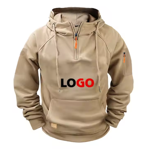 Sudadera con capucha de hombre con cremallera de un cuarto, estampado de calaveras, logo en el cuello trasero con pedrería, transpirable, corte holgado, informal de invierno, 100% poliéster - Product Image 1