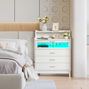 Cassettiera Bianca in Truciolato Melaminico con Vetro Temperato 76x40x101cm, Quattro Cassetti e Scomparti - Product Image 2
