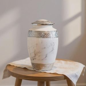Curved Sides Aluminum Urn for Human Ashes Adult Size - Rounded <b>Walls</b> Metal Cremation Urn-Arched Panels <b>Memorial</b> Vase for Funeral - Product Image 1