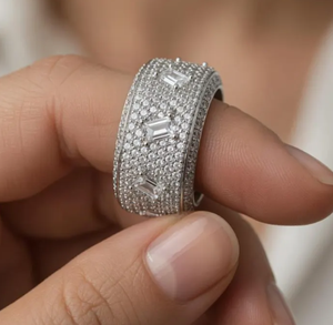 Anillo de Plata 925 con Moissanita y Corte Baguette, Bañado en Rodio, para Bodas, Unisex, para Hombres y Mujeres, Joyería para Fiestas - Product Image 3