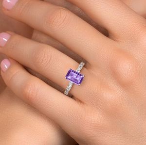 <b>Emerald</b> Cut Amethyst Engagement & Wedding <b>Ring</b> 14k Gold Plated 925 Sterling <b>Silver</b> Prong Setting Luxury Purple Gemstone - Product Image 3