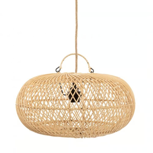 Lustre d'intérieur en rotin fait à la main écologique, abat-jour en rotin tissé avec plafond en bois pour le salon - Product Image 5