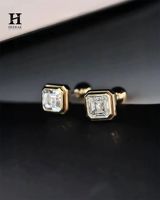 Pendientes de Lujo con Incrustaciones de Diamantes Corte Asscher, Modernos Pendientes Cuadrados de Diamantes en Oro de 14K, Joyería Elegante y Minimalista para Hombres y Mujeres
